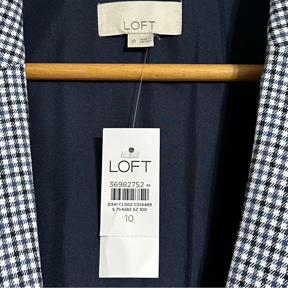 Ann Taylor Loft NWT Relaxed Modern Houndstooth Blazer in Blue & Black Plaid 10 - Picture 10 of 15